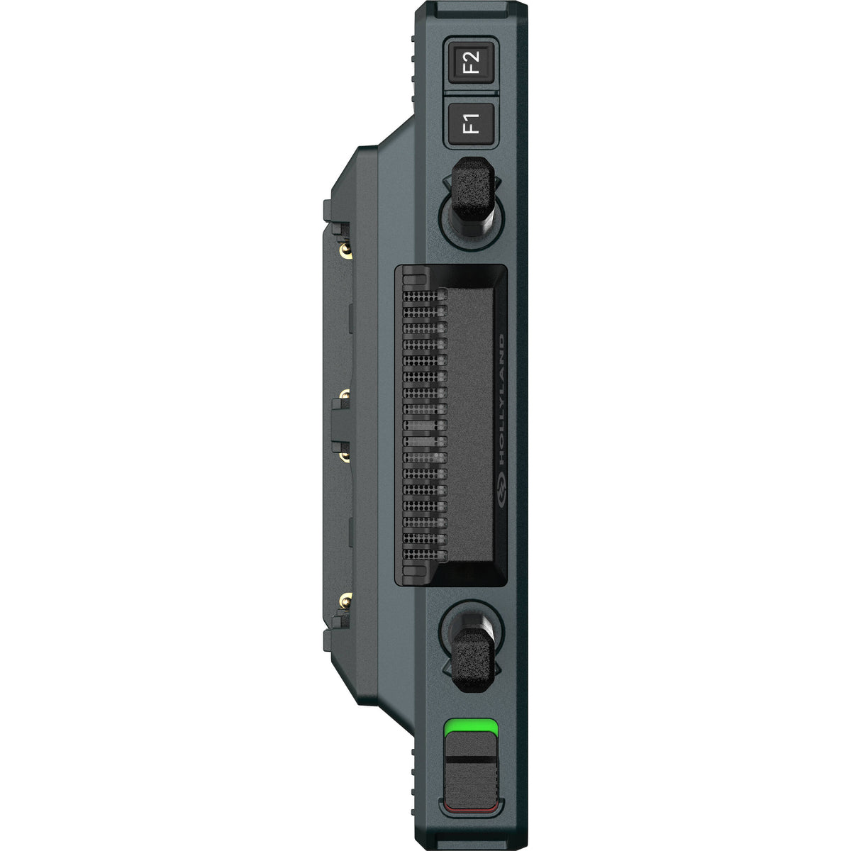 Hollyland Pyro 7 video monitor showing a high-resolution screen with control buttons and connection ports.