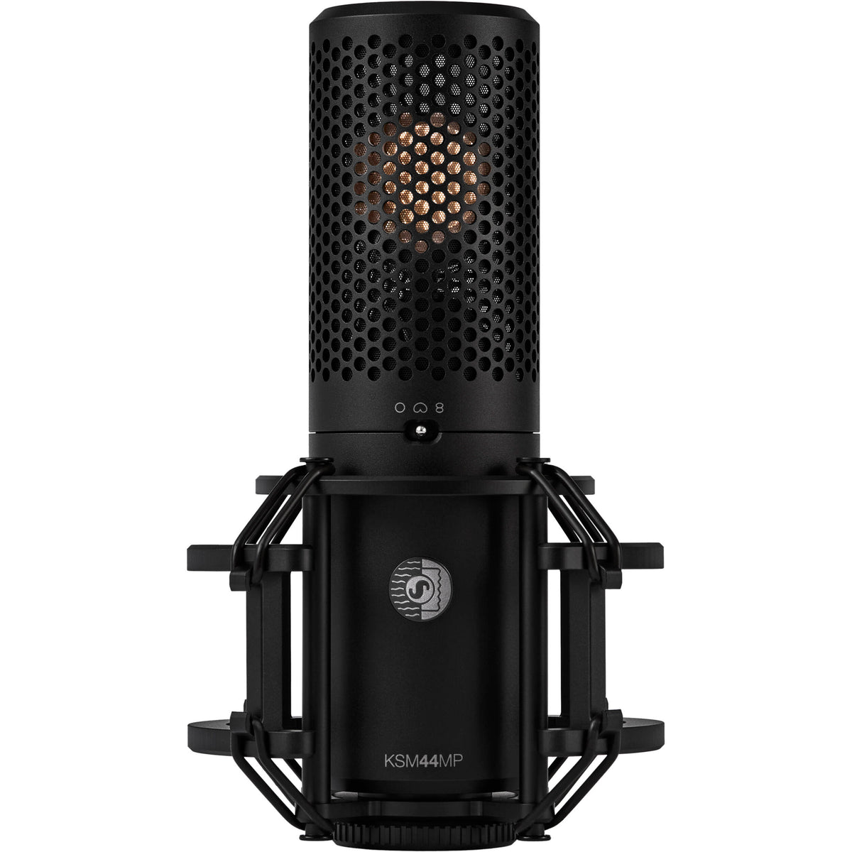 Shure KSM44MP condenser microphone with dual diaphragm and professional studio design, suitable for vocals and instruments.