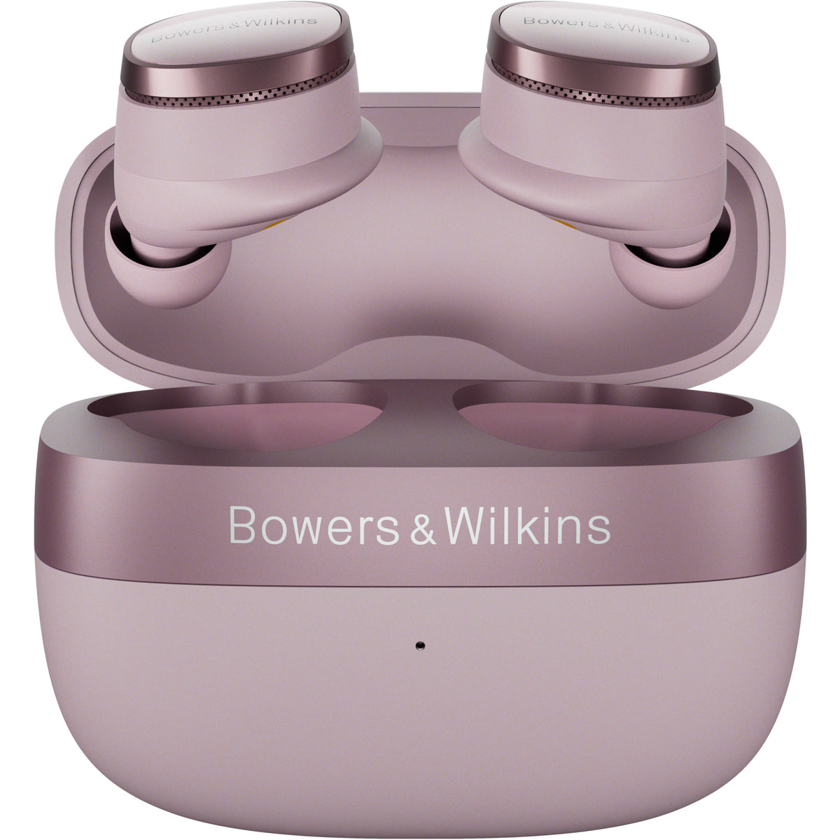 Bowers & Wilkins Pi8 wireless in-ear headphones with sleek black earbuds and inline remote on a white background.