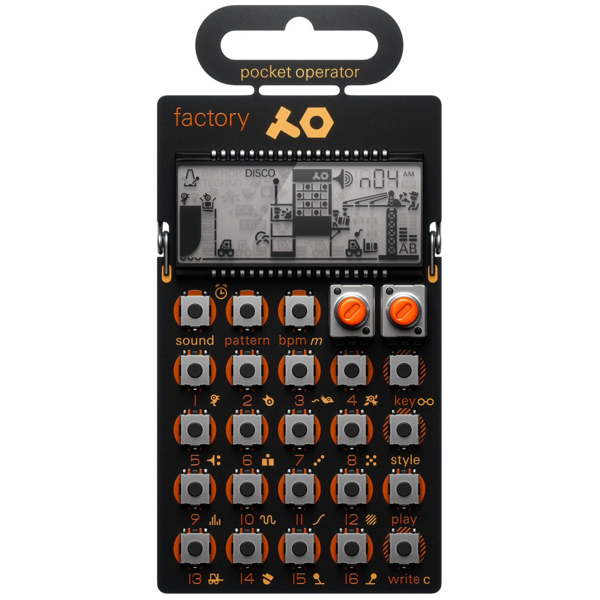 Teenage Engineering PO-16 Factory portable music synthesizer with colorful interface and compact design, gadget for music production.