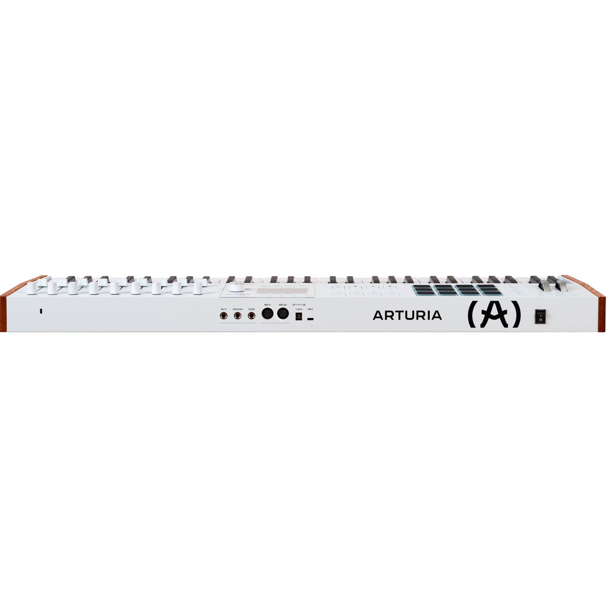 Arturia KeyLab 61 MK3 MIDI keyboard in white finish, rear view with connectivity