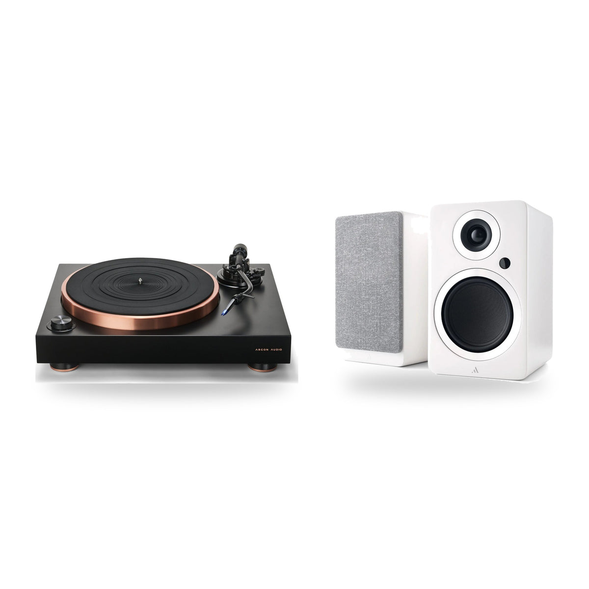Argon Audio AURORA + Forte A5 MK2 Active Vinyl Setup – Turntable Finish Black, Speaker Finish White