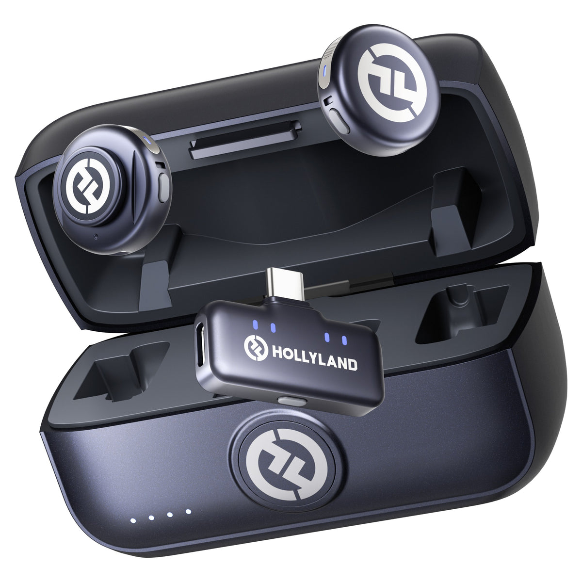 Hollyland Lark M3 Combo 2TX + 1RX, charging case with two transmitters and USB-C receiver