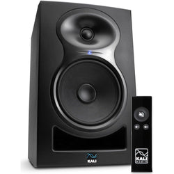 Black Kali Audio MM-6 active nearfield monitors with sleek design and dual woofers for accurate sound reproduction.